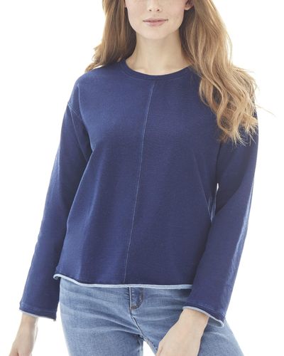 Jones New York Cool Denim Long Sleeve Drop Shoulder Sweatshirt - Blue