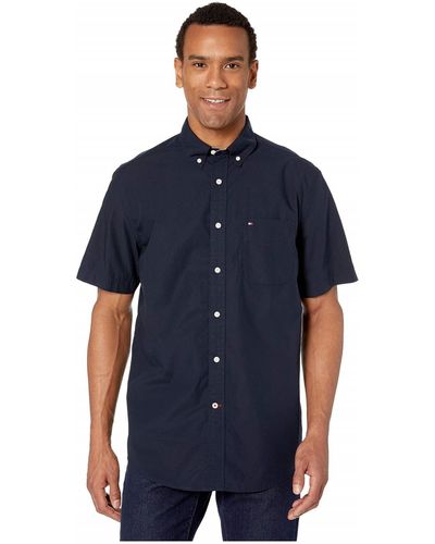 Tommy Hilfiger Big And Tall Button Down Short Sleeve Shirt Maxwell - Blue