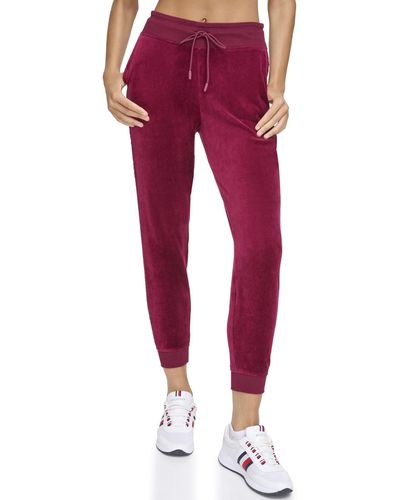 Tommy Hilfiger Drawcord Waist Easy Fit Velour Jogger - Red