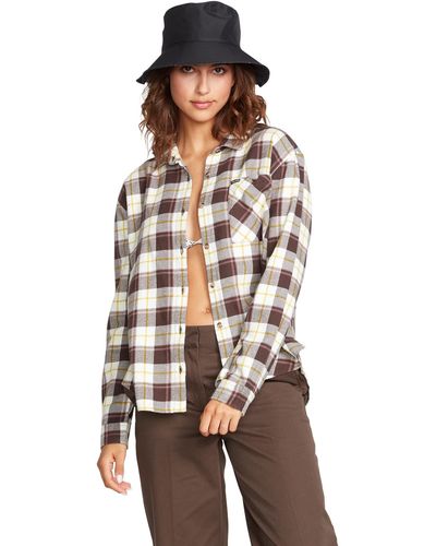 Volcom Plaid To Meet U Long Sleeve Flannel Shirt - Brown