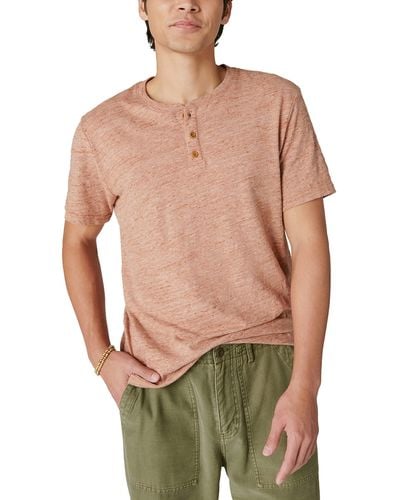 Lucky Brand Short Sleeve Linen Henley Shirt - Green