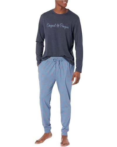 Original Penguin Jersey Long Sleeve Shirt And Sweatpants Set - Blue