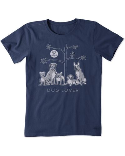 Life Is Good. Standard Dog Lover Tree Cotton Crewneck Tee Short Sleeve Graphic T-shirt - Blue