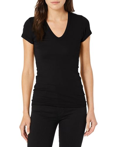 Enza Costa Womens Island Cotton Cap Sleeve U-neck T-shirt T Shirt - Black