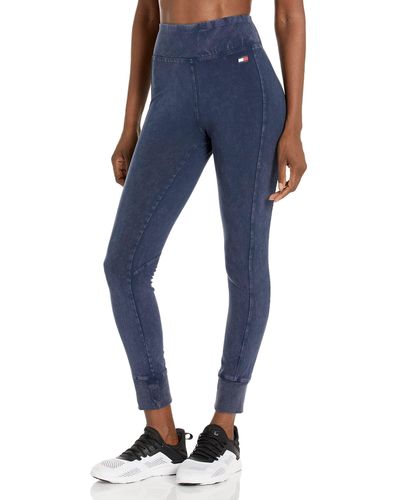 Tommy Hilfiger Performance High Rise Washed Fabric Leggings - Blue
