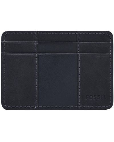 Fossil Everett Leather Slim Minimalist Card Case Front Pocket Wallet - Black