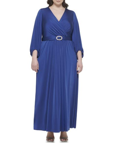 Eliza J Gown Style Social Knit Long Sleeve Vneck Dress - Blue