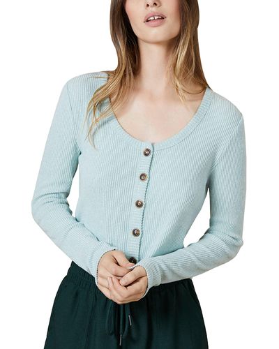 BCBGeneration Long Sleeve Cropped Button Up Sweater - Blue