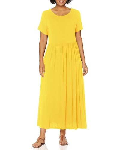 Amazon Essentials Short-sleeved Waisted Maxi Dress - Yellow