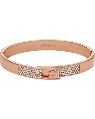 Emporio Armani Rose Gold-tone Stainless Steel With Crystals Setted Bangle Bracelet - Brown