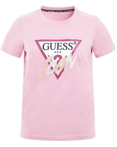 Guess T-shirt Icon à manches courtes coupe régulière pour femme - Rose