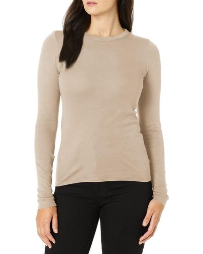 Enza Costa Essential Supima Cotton Bold Long Sleeve Crew Neck Top - Natural