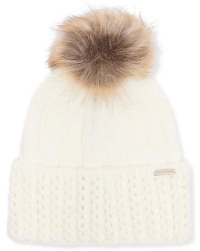 Steve Madden Pointelle Knit Cuff Beanie With Pom - Natural