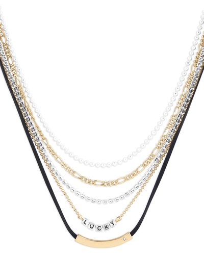 Lucky Brand Two-tone Multistrand & Leather Logo Layered Necklace, 17" + 2" Extender - Metallic