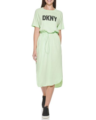 DKNY S/s Logo Drawstring Waist Dress - Green