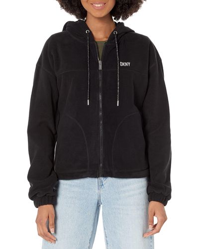 DKNY Sport Cropped Full Zip Polar Fleece Jacket - Black
