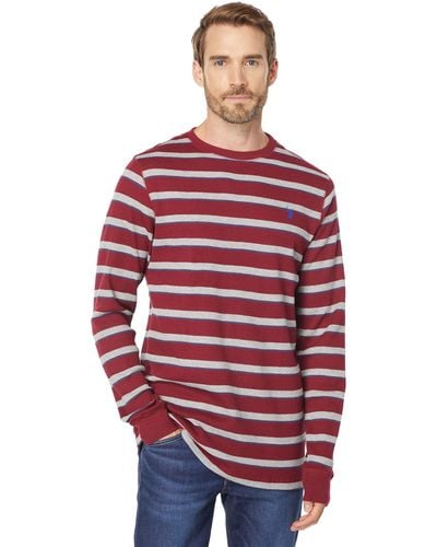 U.S. POLO ASSN. Striped Thermal Crew Neck Pullover - Red