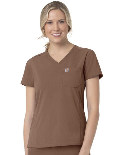 Carhartt Womens Modern Fit Tuck-in Top Medical Scrubs Shirt - Brown