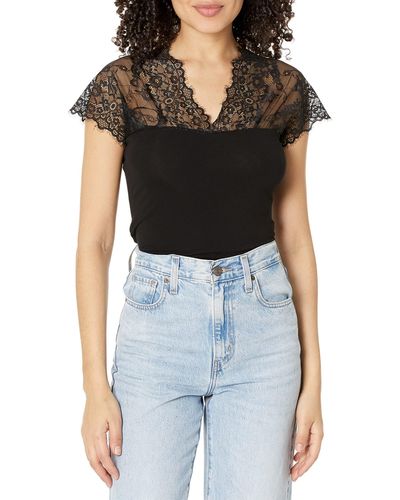BCBGMAXAZRIA Short Sleeve Top With Lace - Black