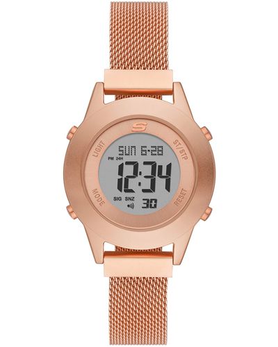 Skechers Quartz Watch With Stainless Steel Mesh Strap - Pink