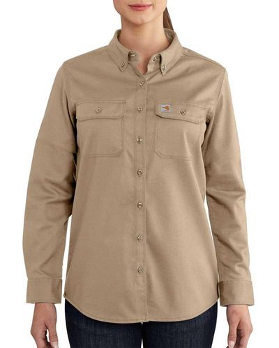 Carhartt Womens Flame-resistant Rugged Flex Twill Button Down Shirt - Brown
