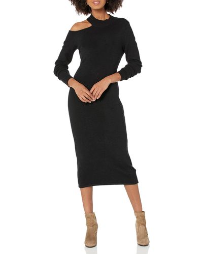 The Drop Aaron Cutout Mock Neck Midi Sweater Dress - Black