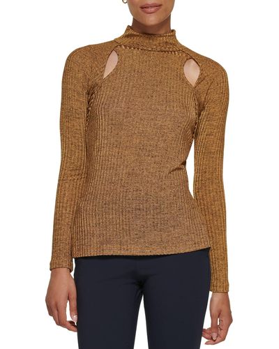 DKNY Basic Essential Long Sleeve Knit Top - Brown
