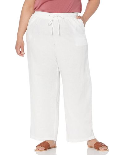 Amazon Essentials Pantalón de Mezcla de Lino con Pernera Ancha y Cordón en la Cintura - Blanco