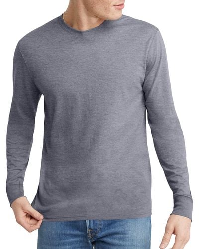 Hanes Tall Size Originals Tri-blend Long Sleeve T-shirt - Blue
