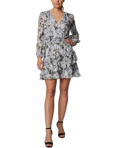 Laundry by Shelli Segal Long Sleeve Mini Dress With Cinched Waist And Ruffle Skirt - Multicolor