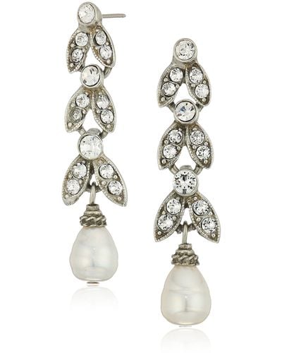 Ben-Amun Pearl And Crystal Deco Marquise Swarovski Cut Drop Earrings For Bridal Wedding Anniversary - Black