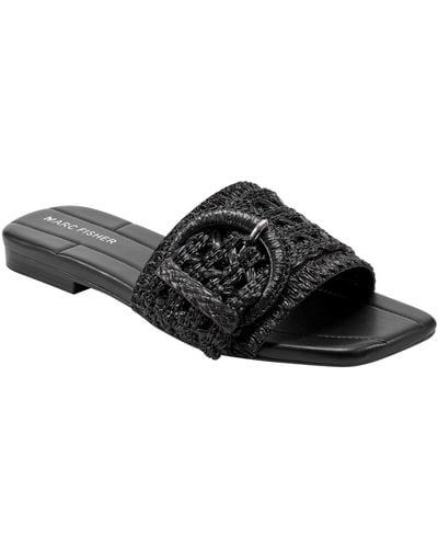 Marc Fisher Loree Square Toe Slip-on Flat Sandals - Black