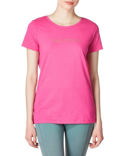 Nautica Easy Comfort Supersoft 100% Cotton Classic Logo T-shirt - Pink