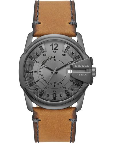 DIESEL Master Chief Stainless Steel And Leather Three-hand Analog Watch - Gray