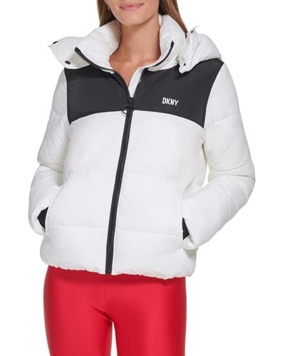 DKNY Sport Colorblock Logo Puffer W/removeable Hood - Red