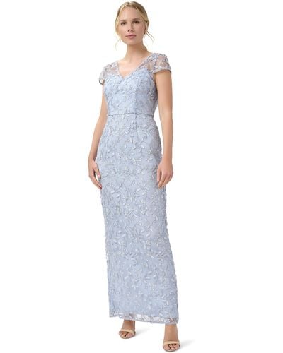 Adrianna Papell Metallic Embroidery Gown - Blue