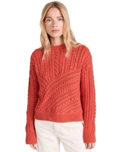 Monrow Merino Wool Cable Knit Sweater - Red