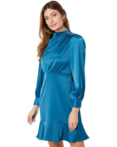 Maggy London High Neck Heavy Charmeuse Dress Workwear Office Event Party Holiday Guest Of - Blue