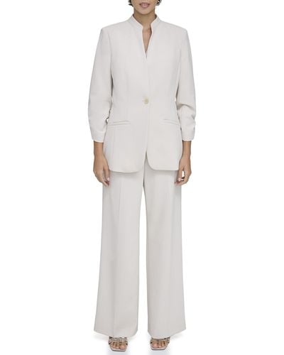 Calvin Klein Ruched Sleeves Two Front Bottom Pockets Blazer - White