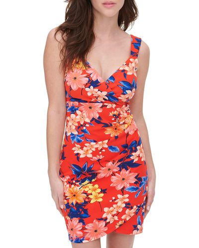 Guess Sleeveless V Neck Dress With Sequin Flowers - Multicolor