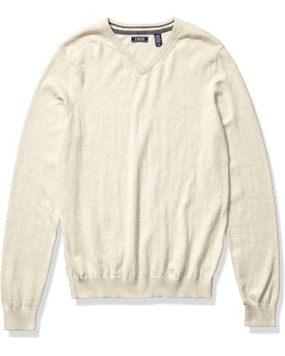 Izod Premium Essentials Solid V-neck 12 Gauge Sweater - Natural