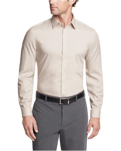 Calvin Klein Dress Shirt Regular Fit Herringbone Stretch - Gray