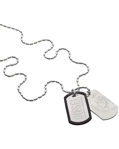 DIESEL All-gender Stainless Steel Dog Tag Pendant Necklace - Metallic