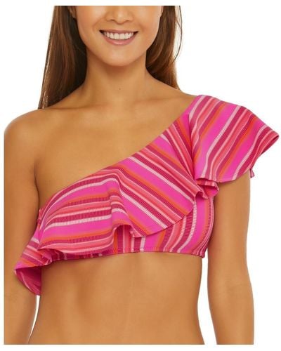 Trina Turk Standard Marai Asymmetrical Ruffle Bikini Top-swimwear Separates - Red