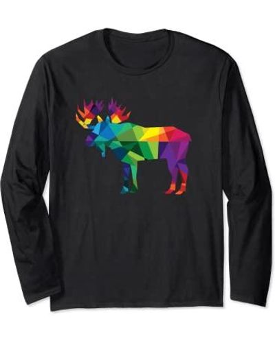 HUNTER Moose Colorful Low Poly Art Hunting Theme- S Gift Long Sleeve T-shirt - Black