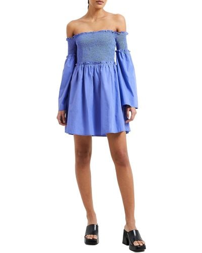 French Connection Rhodes Cotton Bardot Mini Dress - Blue