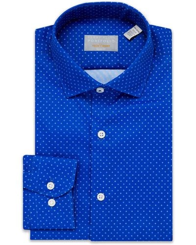 Perry Ellis Portfolio Long Sleeve Slim Fit Performance Dress Shirt - Blue