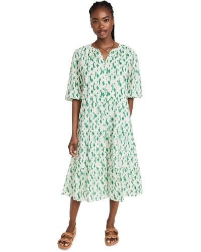 Velvet By Graham & Spencer Womens Wendy Ikat Print Tiered Midi Casual Dress - Green