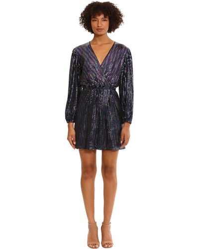 Donna Morgan Holiday Sequin Foil Glitter Shimmer Metallic Dress Occasion Party Date Night Out Guest Of - Blue
