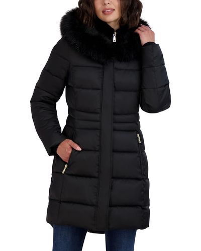 Tahari Fitted Puffer Coat With Oversized Hood - Black